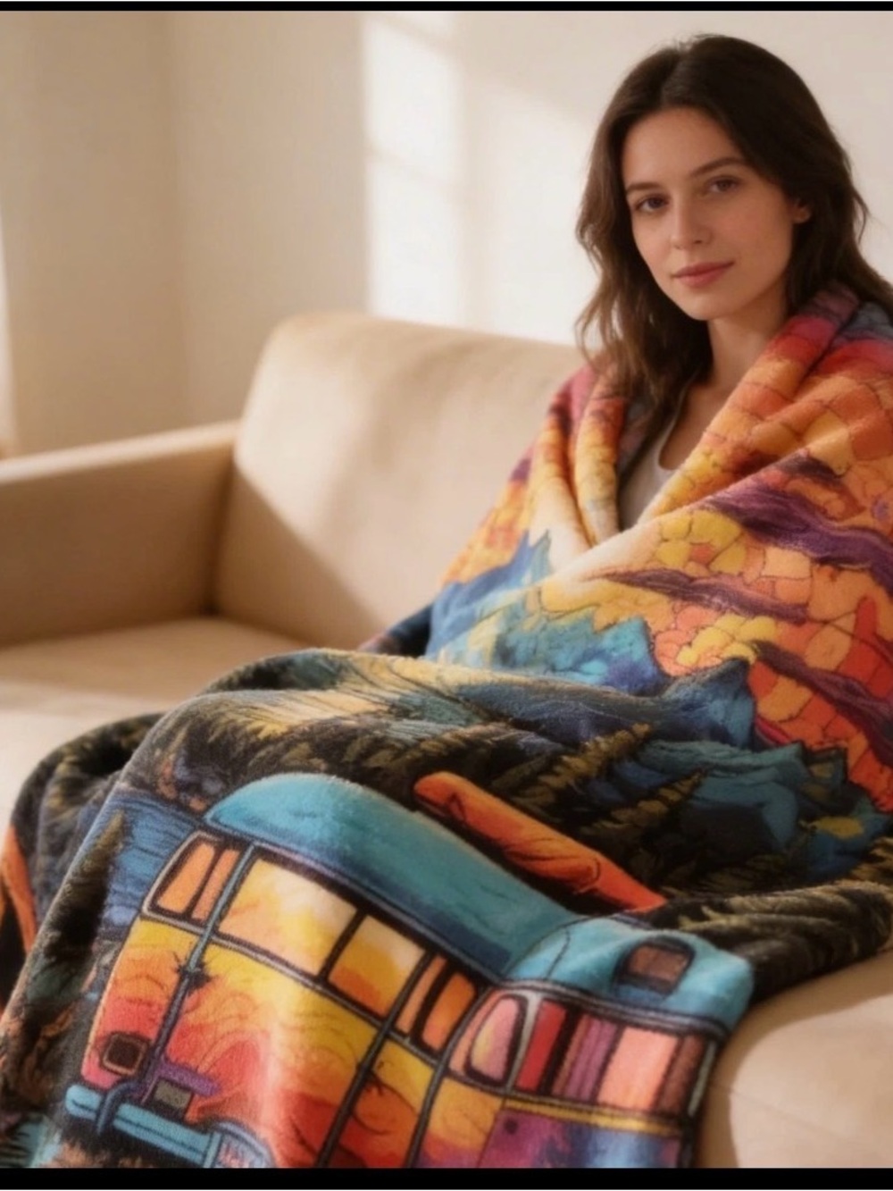 Camping Is My Happy Place – Flannel Fleece Throw Blanket (50" x 60")